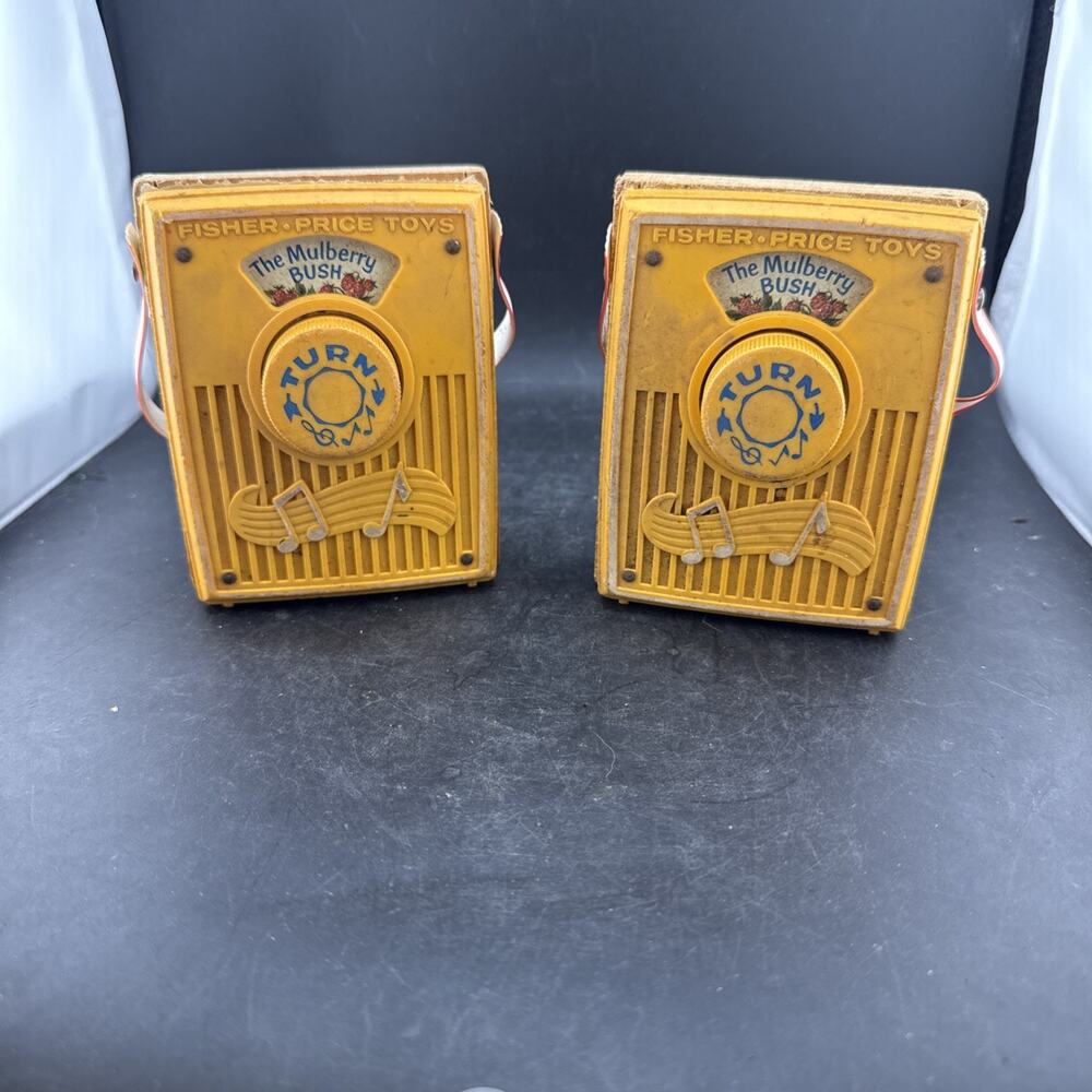 LOT OF 2 Vintage 1970 Fisher Price Music Box Pocket Radio Mulberry Bush WORKS